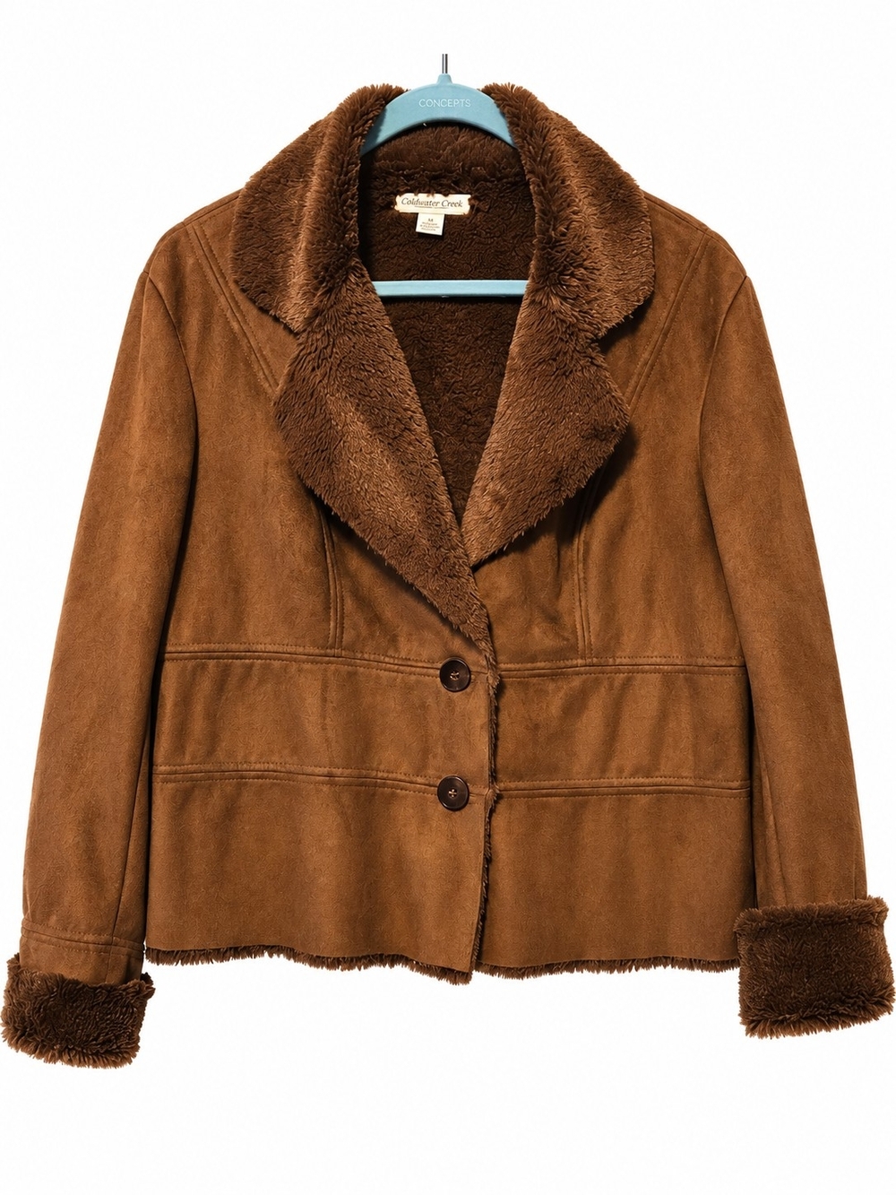 Coldwater Creek Brown Faux Suede/Faux Fur Jacket Petite Large (PL 14-16)